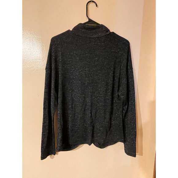 Jennifer Lopez Black Metallic Lightweight Knit Long Sleeve Turtleneck Top XLarge - Picture 2 of 9